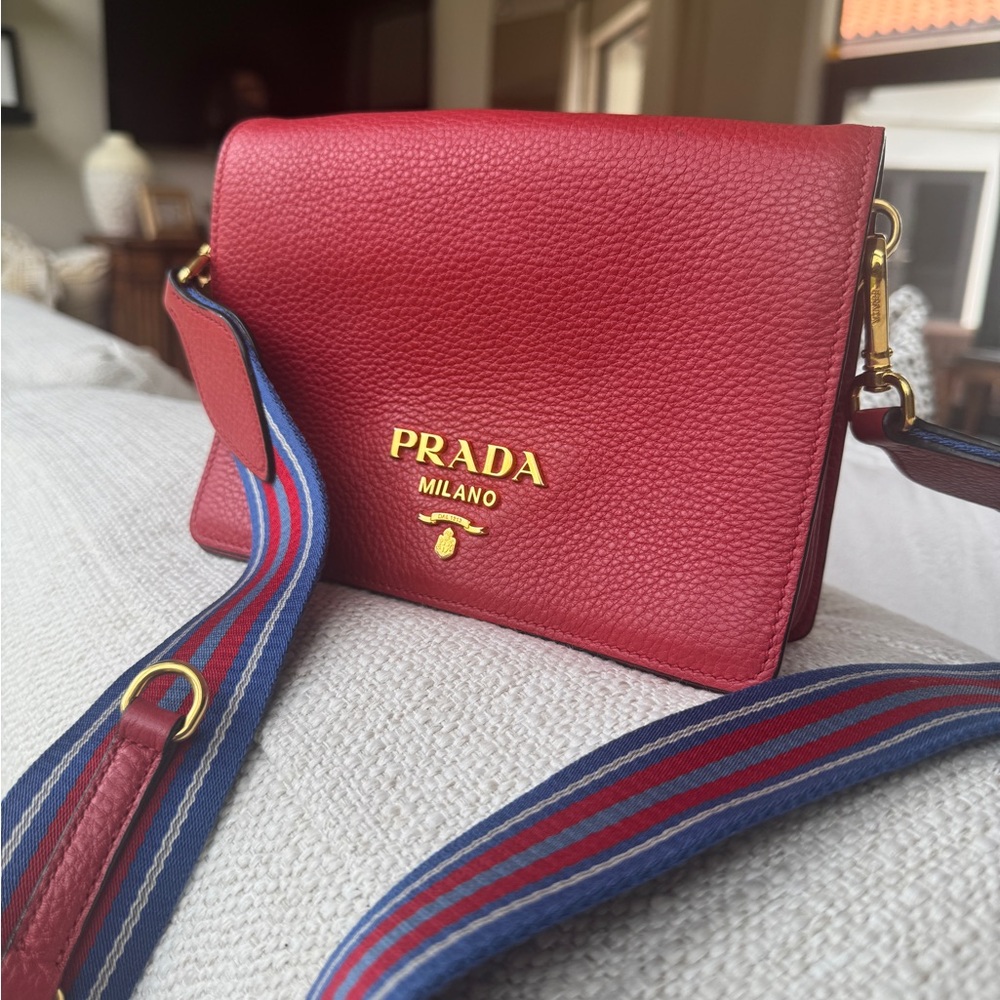 Prada Red Vitello Daino Small Flap Crossbody Bag